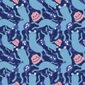 Halloween animals seamless frogs and pumpkins and ghost and skulls pattern for wrapping paper and fabrics