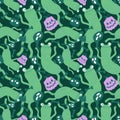 Halloween animals seamless frogs and pumpkins and ghost and skulls pattern for wrapping paper and fabrics