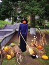 Halloween arrangement with pumpkins and witch