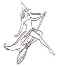 Halloween art design. witch on a broomstick vector art, eps 10
