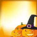 Halloween autumn background with three pumpkins,