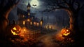 Halloween and autumn cozy composition with pumpkins october home decoration Royalty Free Stock Photo