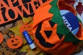 Halloween autumn decorations and nivea products on a wood background