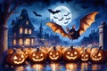 Halloween backdrop of a star-studded nighttime sky with bats generated by Ai Royalty Free Stock Photo