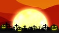 Halloween background animation with big moon and scary pumpkins. Scary night of halloween. 3d illustration Royalty Free Stock Photo