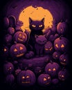 Halloween background with black cat and pumpkins Royalty Free Stock Photo