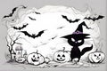 Halloween background with black cat and pumpkins. Generative ai Royalty Free Stock Photo