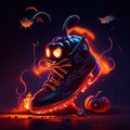 Halloween background with black sneakers and pumpkins. 3d illustration Generative AI animal ai