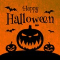 Happy Halloween banner background with Jack o` lantern pumpkins and flying bats Royalty Free Stock Photo