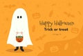 Halloween background with boy in ghost costume