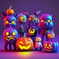 Halloween background cartoon character Monster elemens