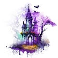 Halloween background with a castle and bats. Watercolor illustration. AI Generated animal ai Royalty Free Stock Photo