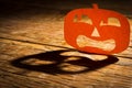 Halloween background concept. Jack O pumpkin scared face shadow