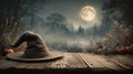 Halloween background with cracked antique plank and witch hat Royalty Free Stock Photo