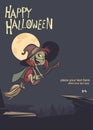 Halloween background with cute witch flying on her broom Royalty Free Stock Photo