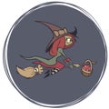 Halloween background with cute witch flying on her broom Royalty Free Stock Photo