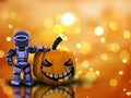 Halloween background with 3D pumpkin robot