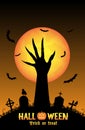 Halloween background with demon hand in graveyard Royalty Free Stock Photo