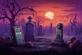 Halloween background design with 404 Timeout Error webpage with a graveyard backdrop, misty atmosphere, and ghostly vector