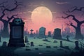 Halloween background design with 404 Timeout Error webpage with a graveyard backdrop, misty atmosphere, and ghostly vector