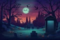 Halloween background design with 404 Timeout Error webpage with a graveyard backdrop, misty atmosphere, and ghostly vector