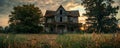 Halloween background with a dilapidated, old house with broken windows Royalty Free Stock Photo