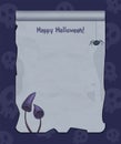 Halloween background with empty sheet of paper, spider and creepy mushrooms