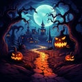 Halloween background. Entrance to the country village