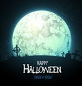 Halloween background with full moom and cemetery.