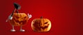 Halloween background funny and evil slain with the hammer. evil intentions Halloween pumpkin 3d-illustration