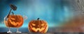 Halloween background funny and evil slain with the hammer. evil intentions Halloween pumpkin 3d-illustration Royalty Free Stock Photo