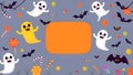 Halloween background with ghost, bat, candy, pumpkins. Royalty Free Stock Photo