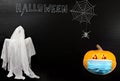 Halloween 2020 background, ghost and a pumpkin with face mask