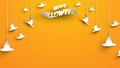 Halloween background with hat in paper art carving style. banner, poster, Flyer or invitation template party. Vector illustration. Royalty Free Stock Photo