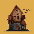 Halloween background with haunted house, bats and graveyard isol Royalty Free Stock Photo