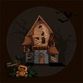 Halloween background with haunted house, bats and graveyard vector illustration. Copy space for text Royalty Free Stock Photo