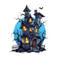 Halloween illustration of haunted house in cartoon style. AI Generated illustration Royalty Free Stock Photo