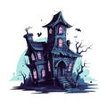 Halloween illustration of haunted house in cartoon style. AI Generated illustration Royalty Free Stock Photo