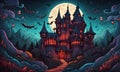 Halloween Background Haunted House Design Horror Wallpaper Illustration Digital Art - ai generated Royalty Free Stock Photo