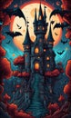 Halloween Background Haunted House Design Horror Wallpaper Illustration Digital Art - ai generated Royalty Free Stock Photo