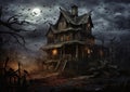 Halloween background with haunted house in the forest Royalty Free Stock Photo
