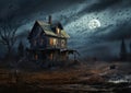 Halloween background with haunted house and full moon Royalty Free Stock Photo