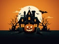 a halloween background with a haunted house and graveyard Royalty Free Stock Photo