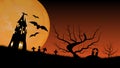 Halloween background with haunted house and graveyard. Vector illustration Royalty Free Stock Photo