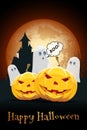 Halloween Background with Haunted House, Pumpkins and Ghosts Royalty Free Stock Photo