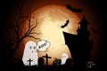 Halloween Background with Haunted House, Pumpkins and Ghosts Royalty Free Stock Photo