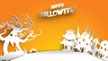 Halloween background with haunted tree and house in paper art carving style. banner, poster, Flyer or invitation template party. V Royalty Free Stock Photo