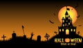 Halloween background with old castle in graveyard Royalty Free Stock Photo