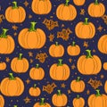 Halloween background with orange lantern pumpkins, gloomy atmosphere