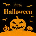 Happy Halloween banner background with Jack o` lantern pumpkins and flying bats Royalty Free Stock Photo